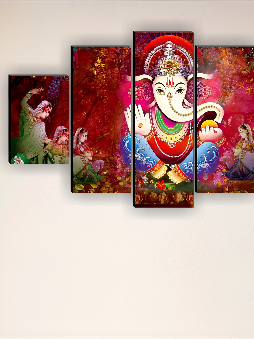 SAF Pink & Blue 5 Pieces Synthetic Wood Religious Wall Paintings