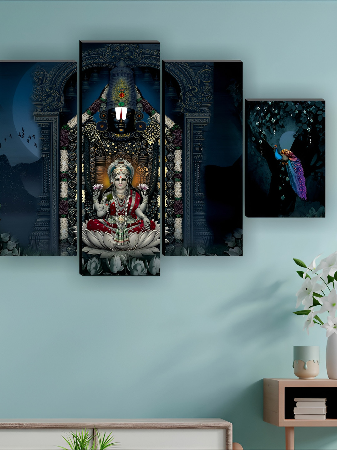 SAF Grey & Blue 5 Pieces Tirupati Balaji Religious Wall Painting