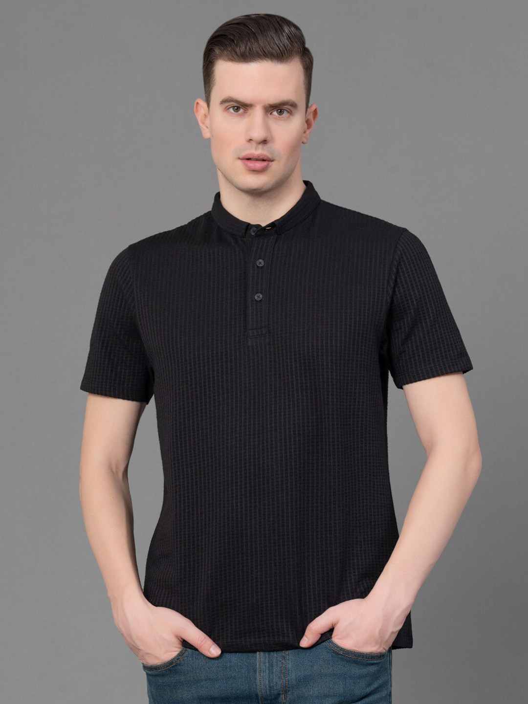 Red Tape Stretch Self Design T-Shirt