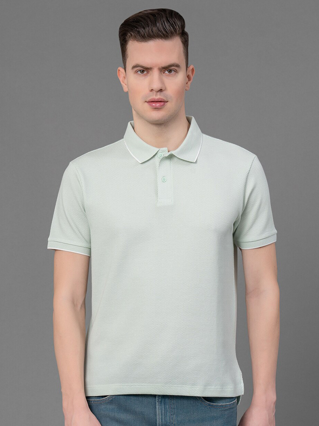 Red Tape Stretch Self Design T-Shirt