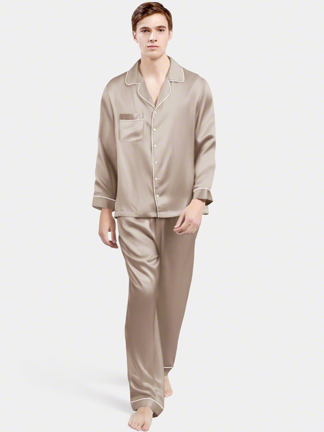 Bella Babe by SK Lapel Collar Satin Shirt With Pyjamas
