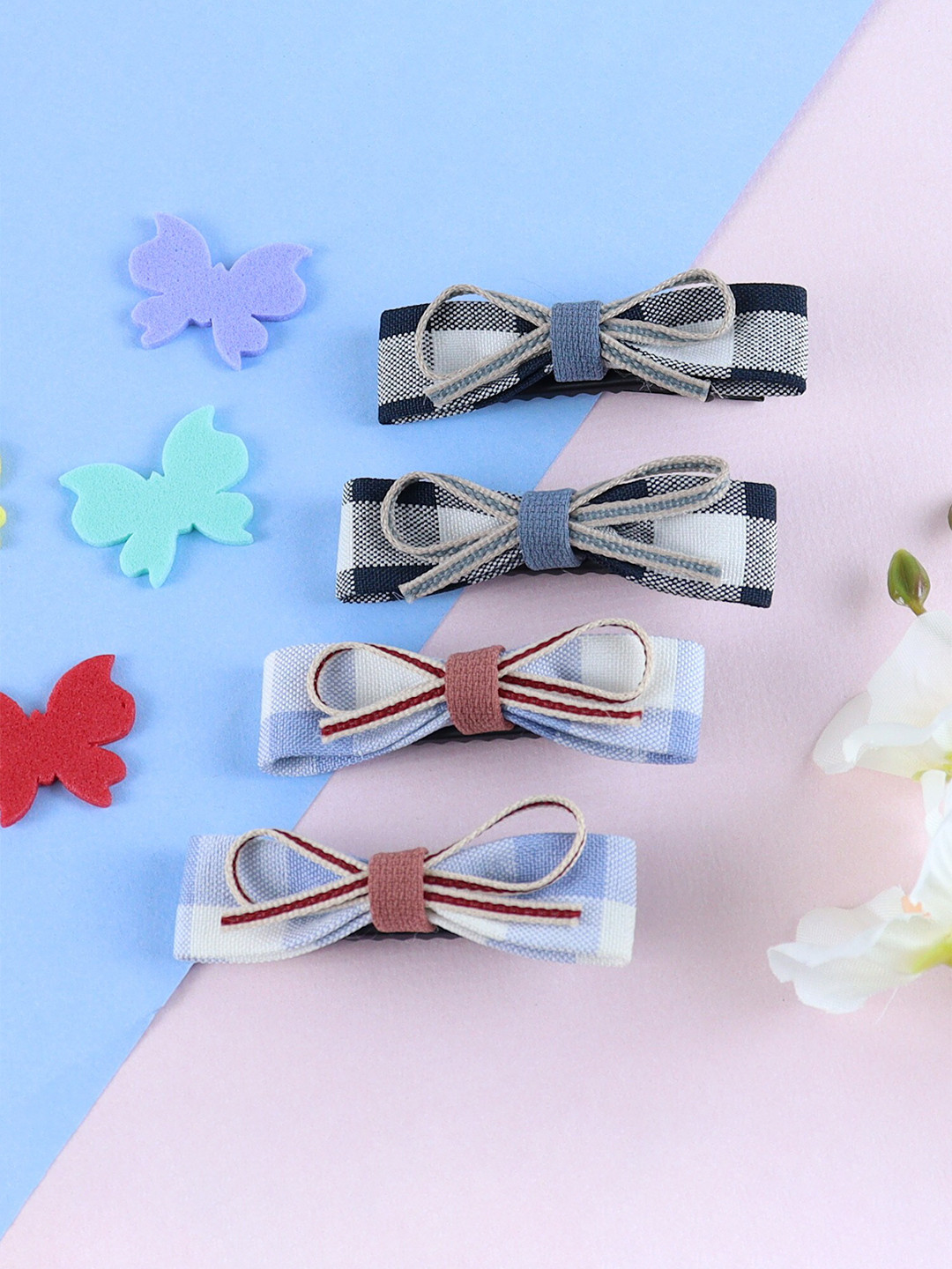 Asthetika Kids Girls Set of 4 Chequered Alligator Hair Clips