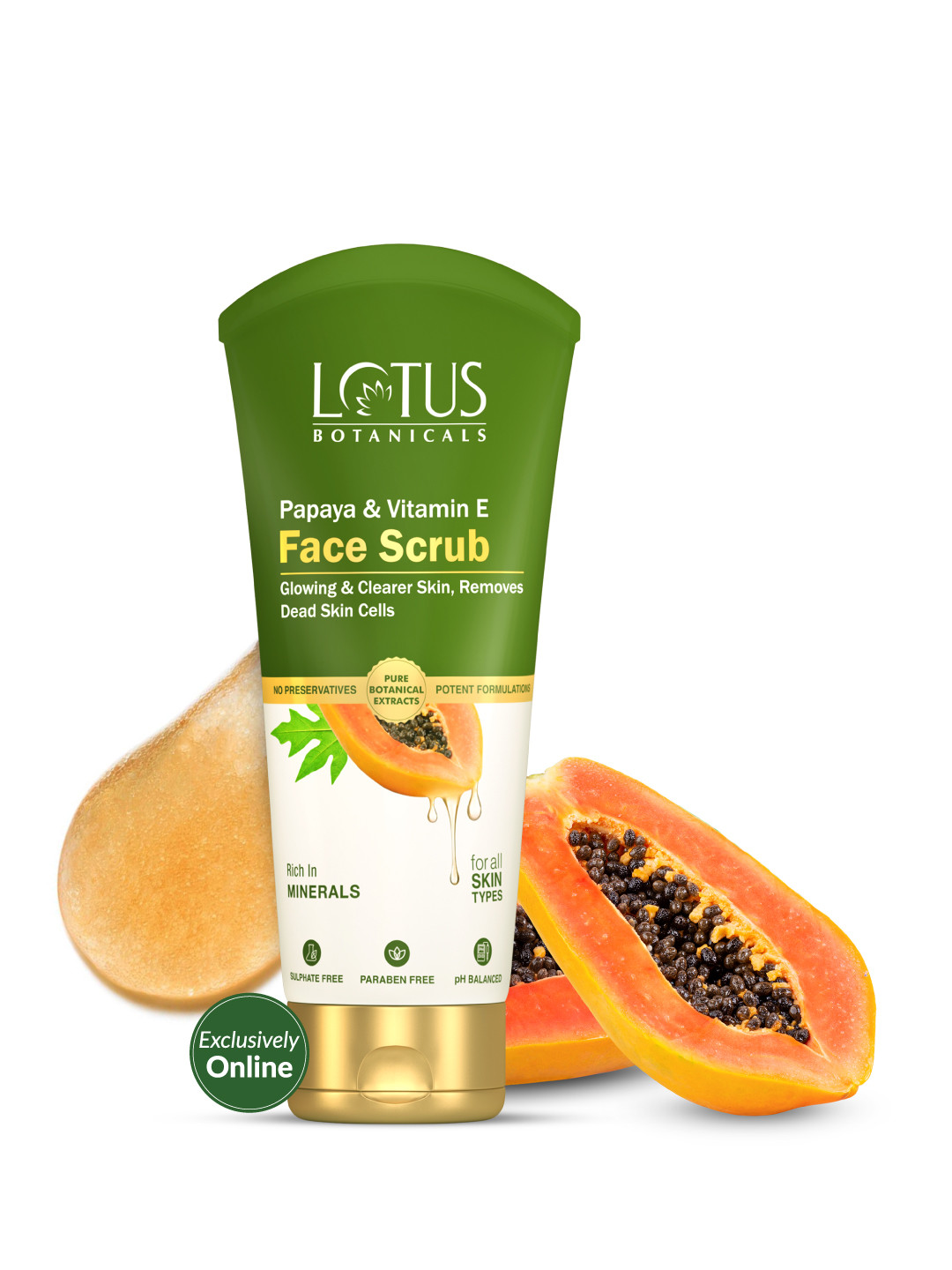 Lotus Botanicals Papaya & Vitamin E Face Scrub for Deep Cleanses & Unclogs Pores - 100 g