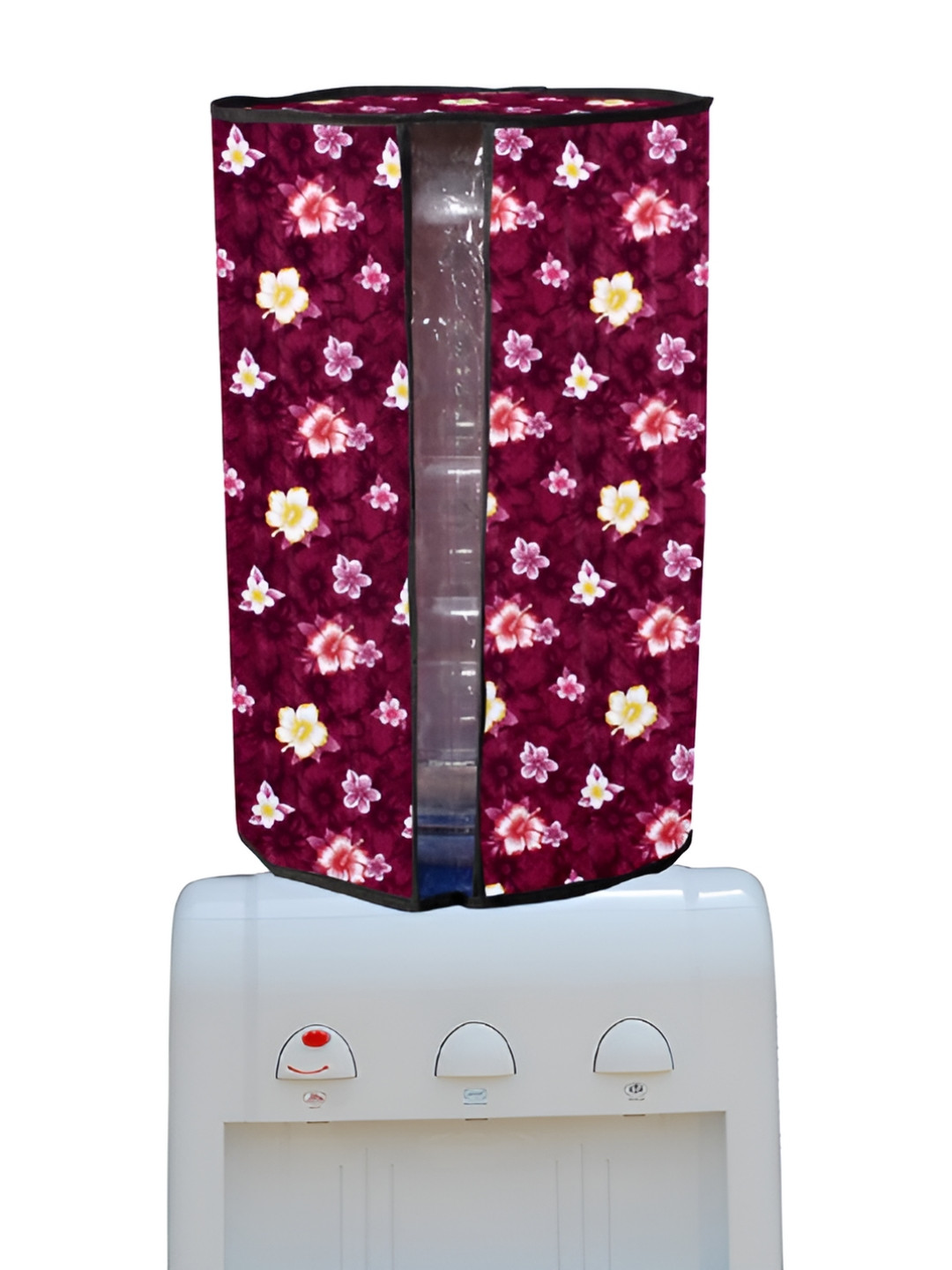 Stylista Red & Cream-colored Floral Patterned Dustproof & Waterproof Water Dispenser Cover