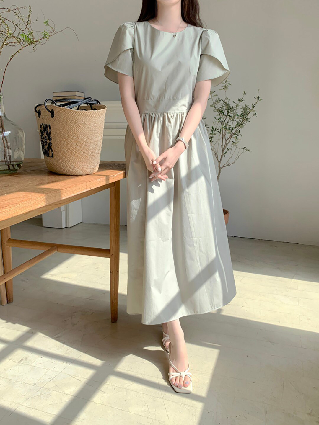 JC Mode Round Neck Flared Sleeves Knee Length Maxi Dress