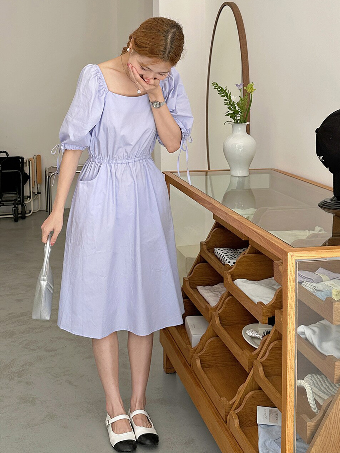 JC Mode Square Neck Opaque Fit & Flare Midi Dress