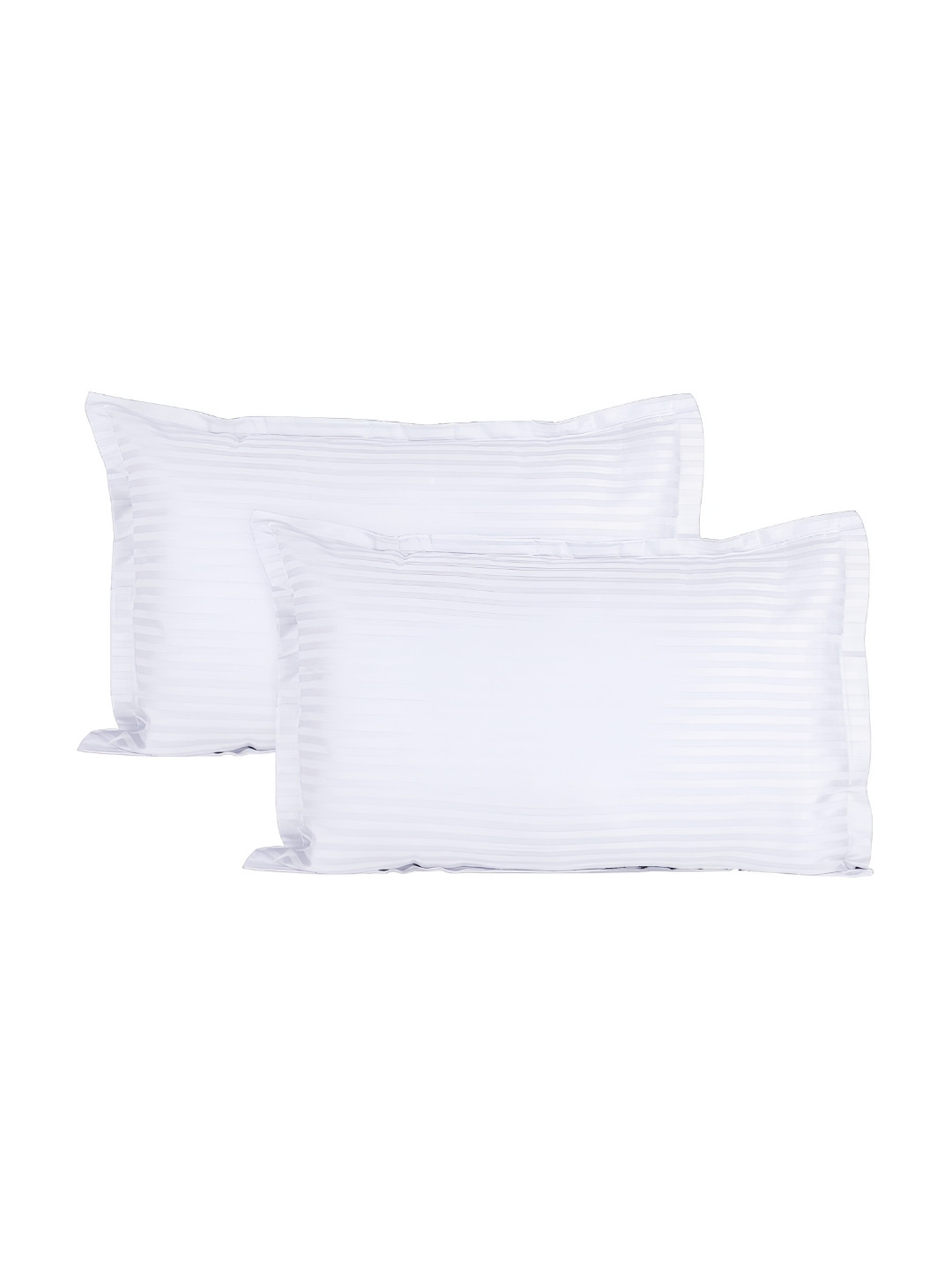 Trance Home Linen White 2 Pieces Striped Pure Cotton 400 TC Rectangle Pillow Covers