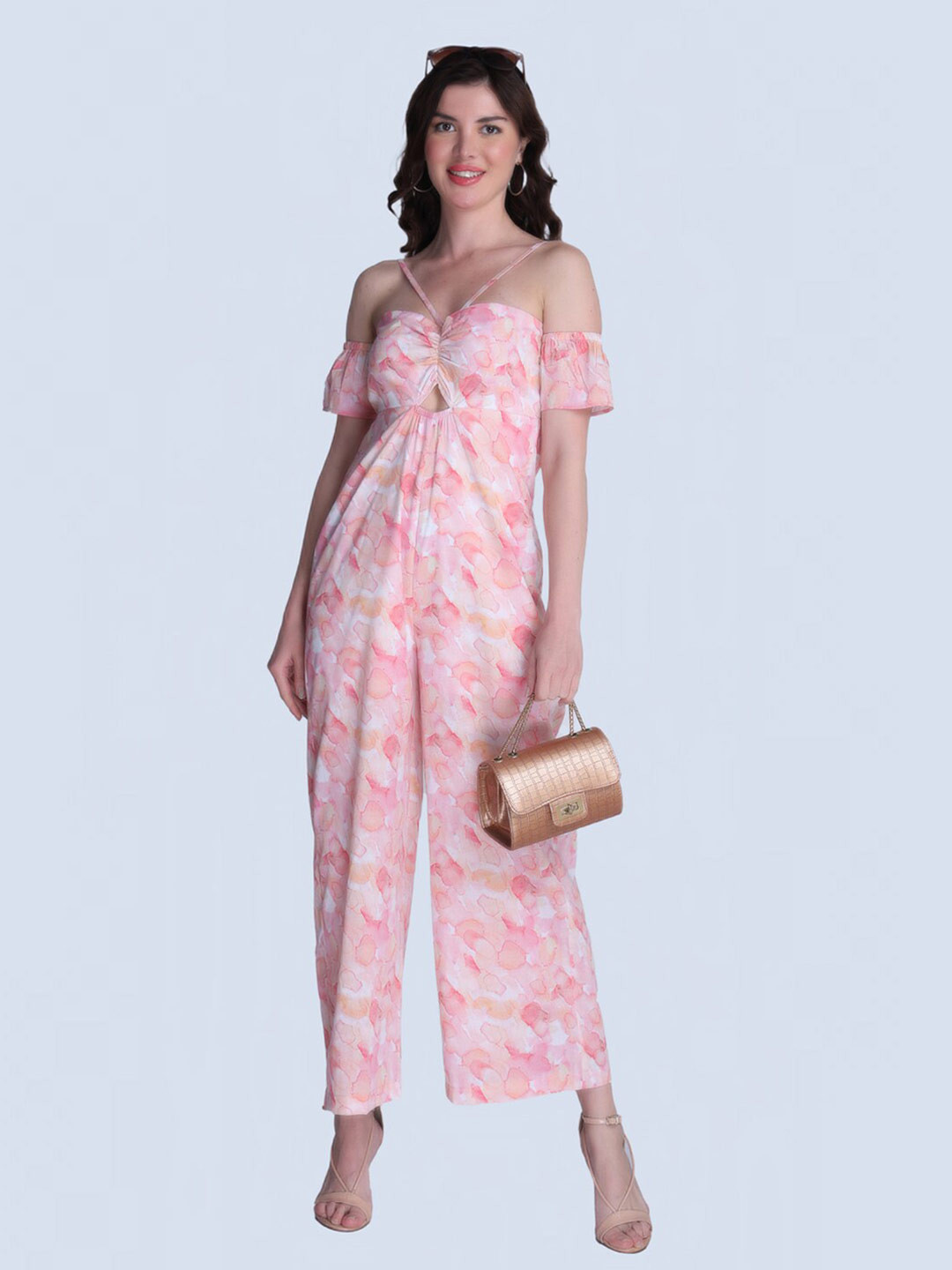 Orchid Blues Floral Printed Cut-Out Detailed Cotton Jumpsuit