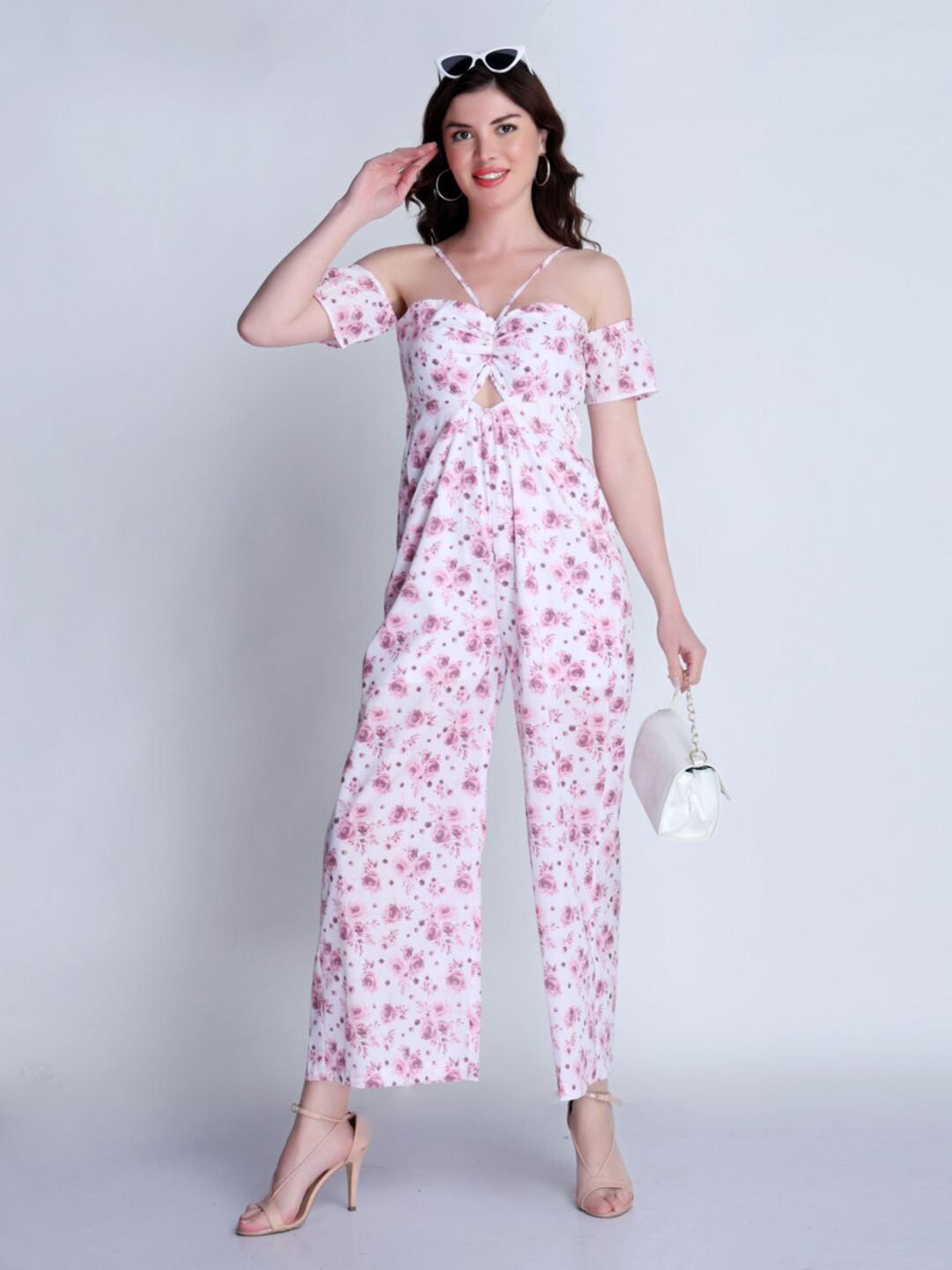 Orchid Blues Floral Printed Cut-Out Detailed Cotton Jumpsuit