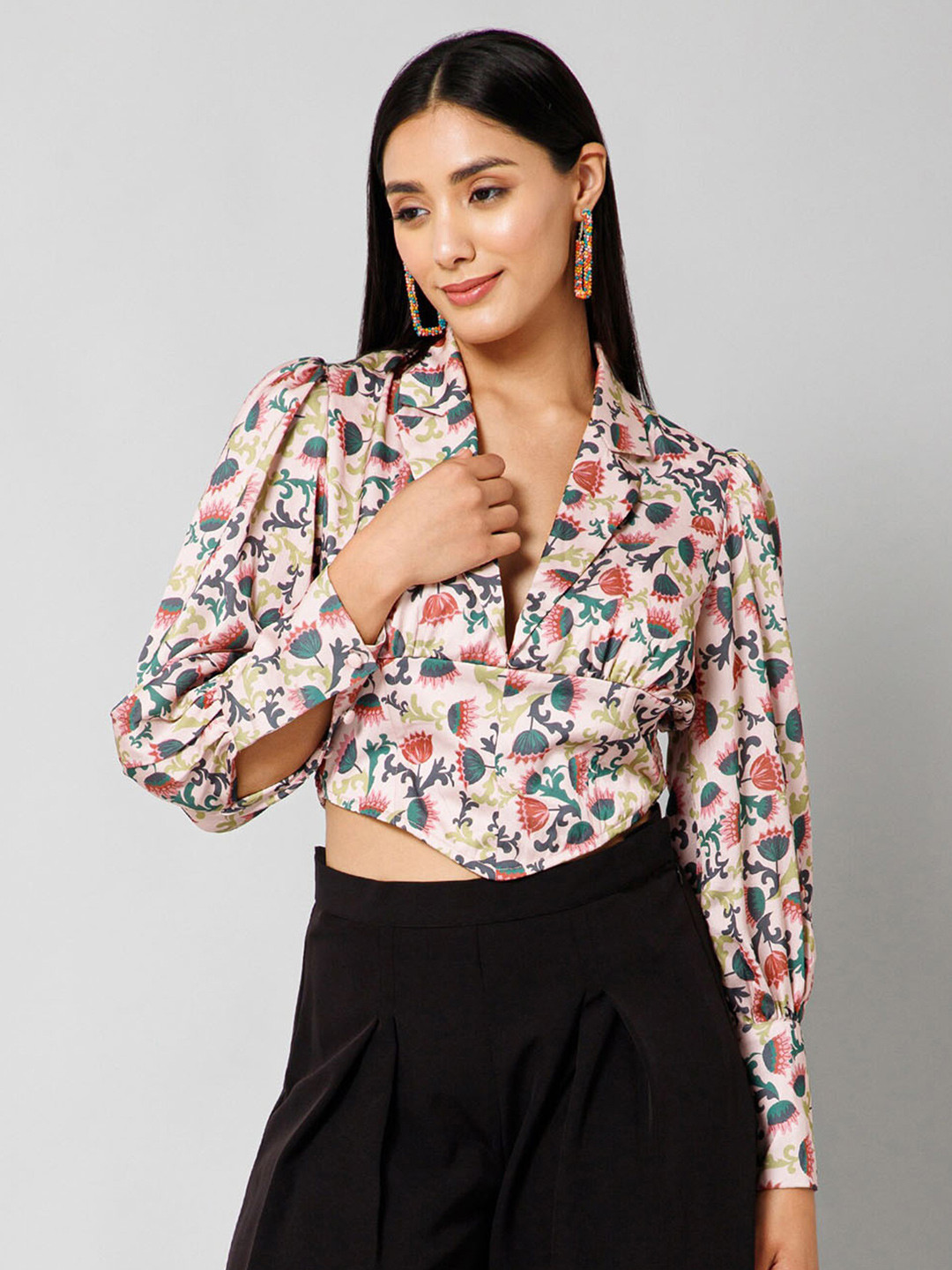 HAUTEQUE Floral Print V-Neck Corset Top