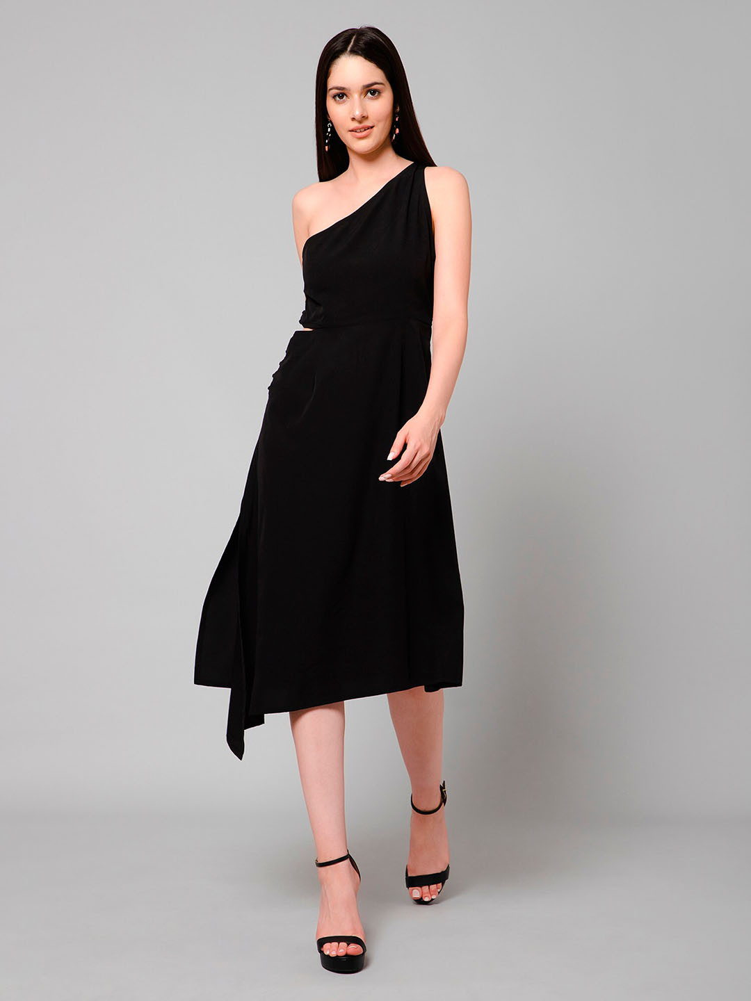 HAUTEQUE One Shoulder Asymmetrical Cut-Out Midi Dress