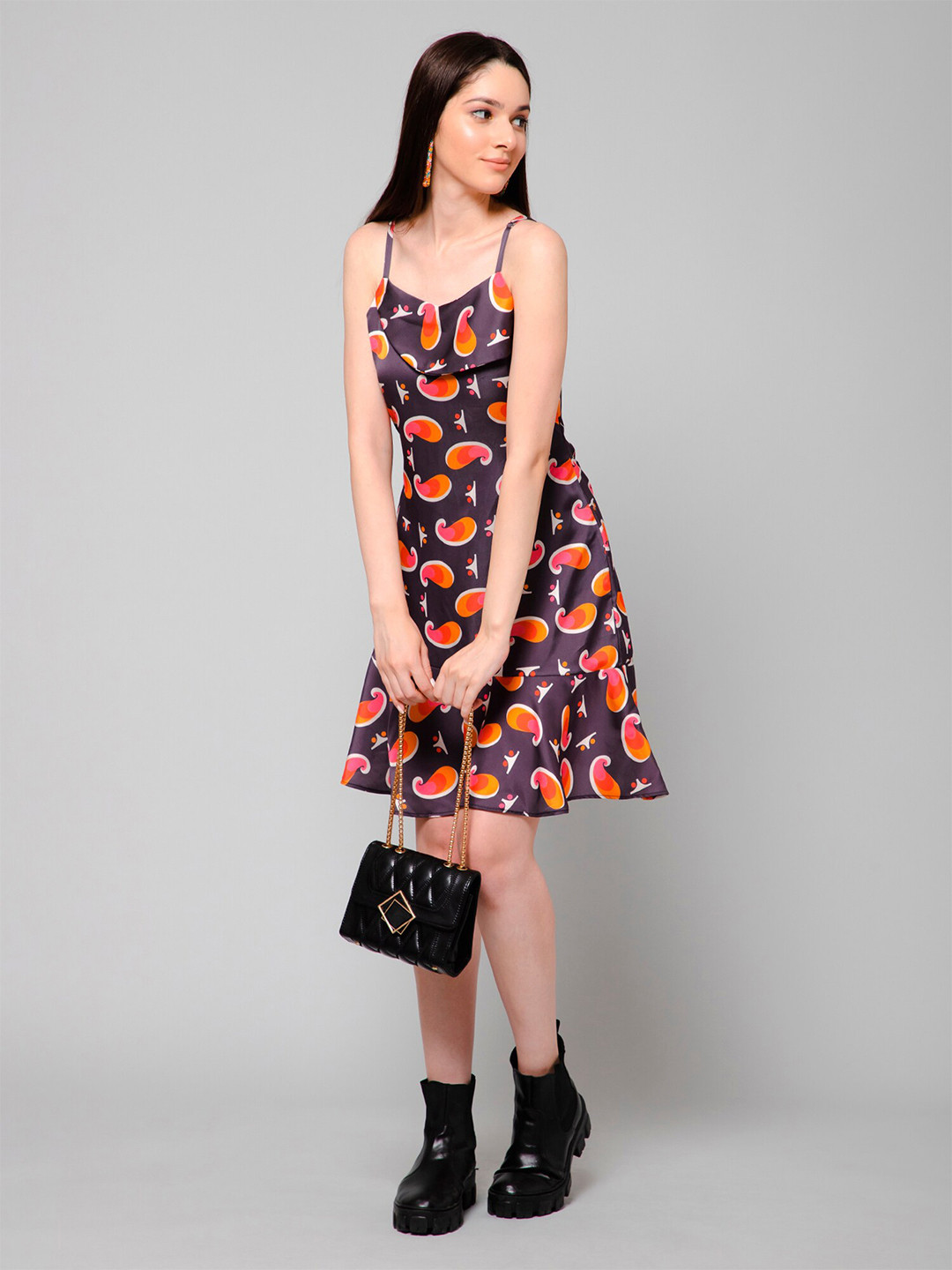 HAUTEQUE Ethnic Motif Print Shoulder Straps Sleeveless A-Line Dress