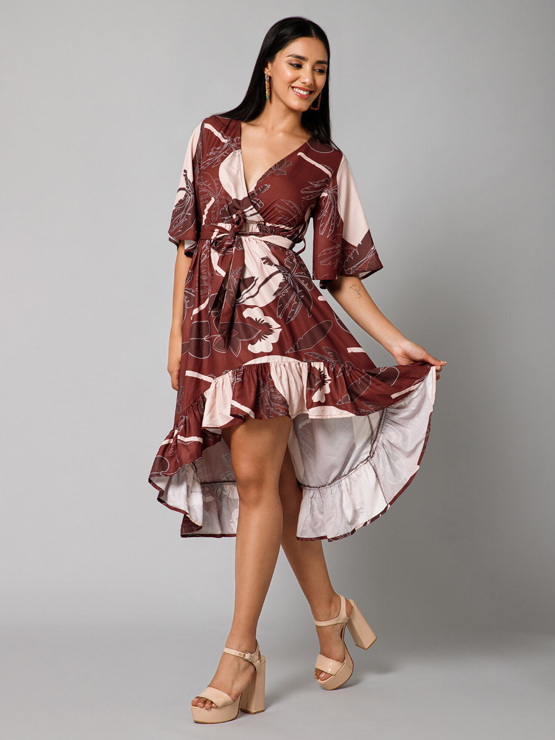 HAUTEQUE Tropical Sun Printed Wrap Dress