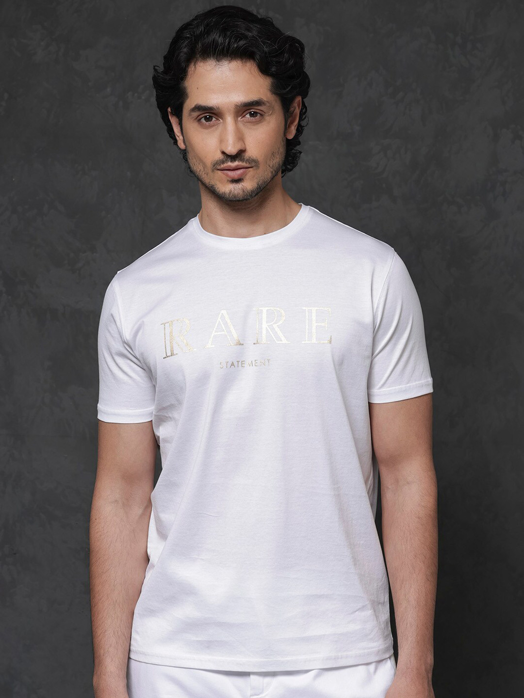 RARE RABBIT Men Echon Regular Fit Typography Printed Round Neck Cotton T-Shirt