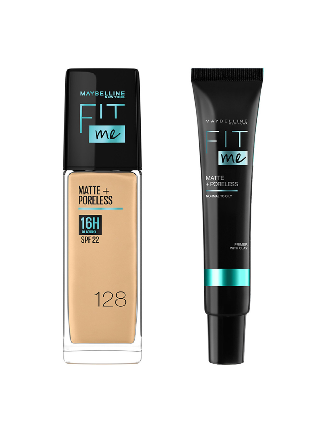 Maybelline New York Fit Me Matte+Poreless Liquid Foundation - 128 + Primer - 30ml Each