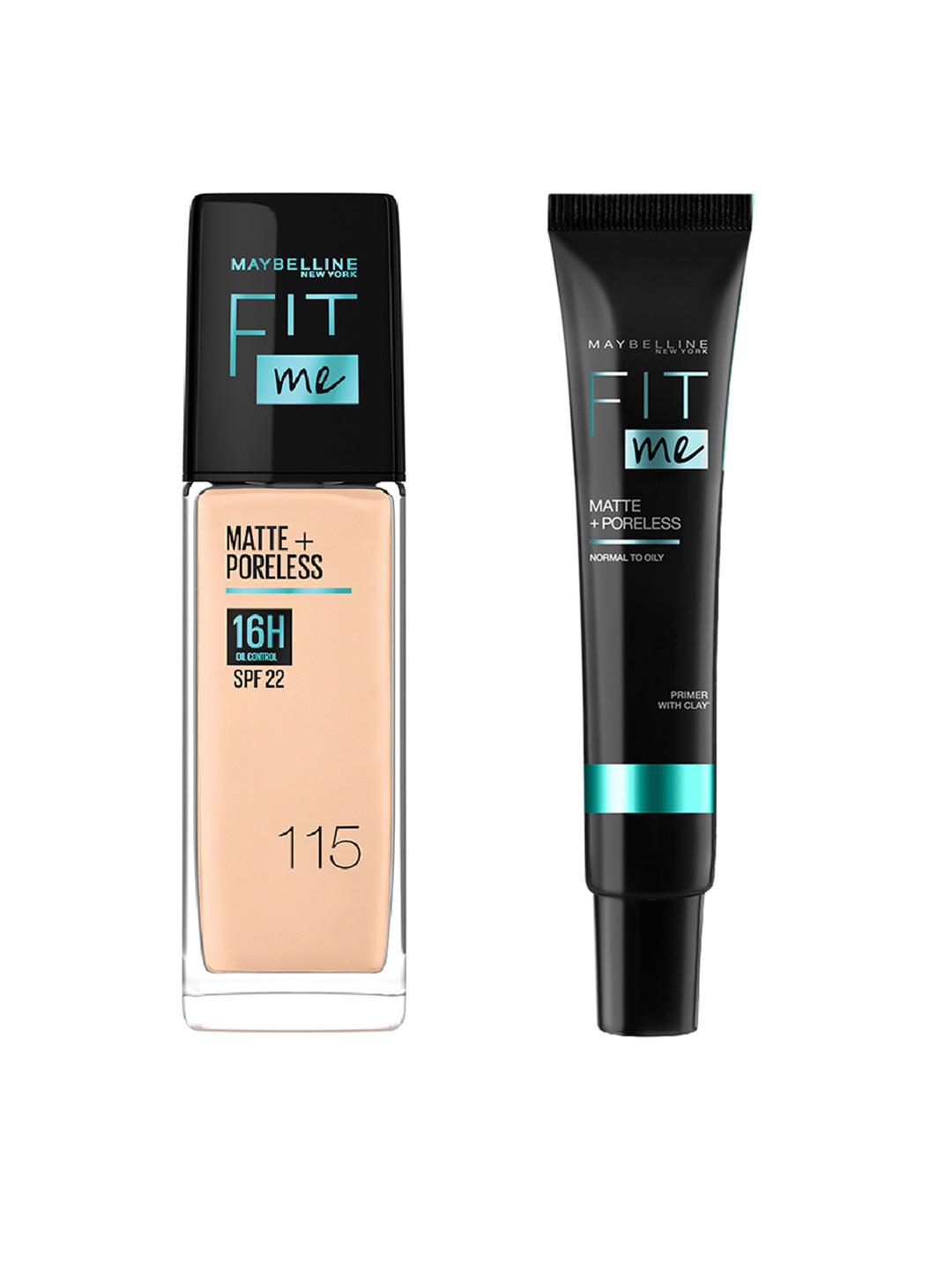 Maybelline New York Fit Me Matte+Poreless Foundation-Ivory 115 + Primer - 30ml Each