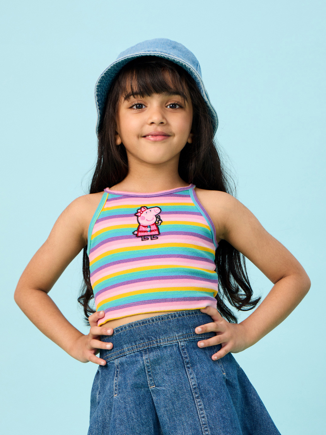The Souled Store Girls Shoulder Strap Striped Cotton Top