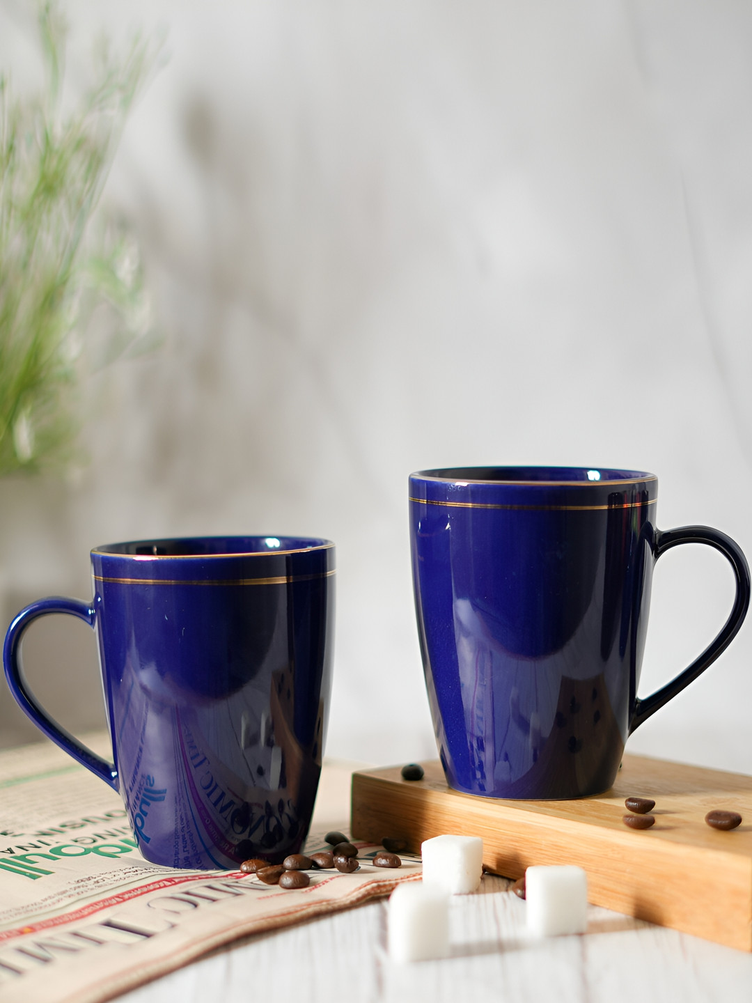 Femora Blue 2 Pieces Ceramic Dishwasher Safe Glossy Mugs 360 ml Each