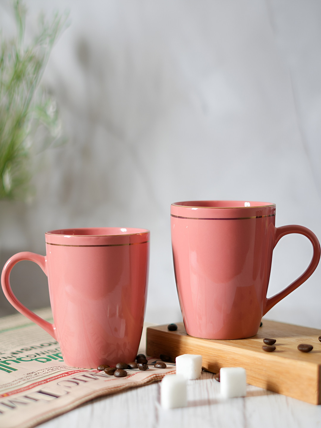 Femora Peach Ceramic Microwave Safe 2 Piece Mugs-360ml