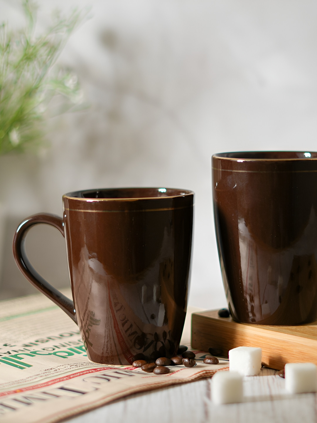 Femora Brown Ceramic Microwave Safe 2 Piece Mugs-360ml