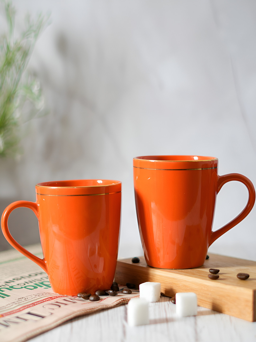 Femora Orange Coloured 2 Pieces Ceramic Glossy Mug