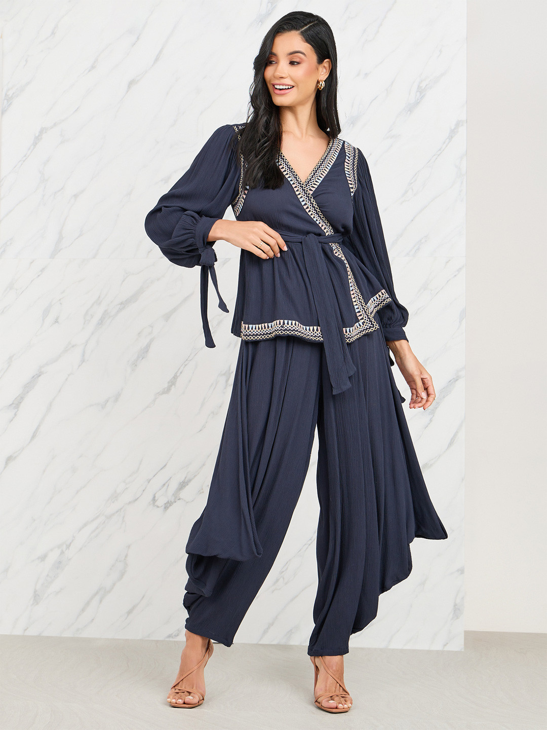 Styli V-Neck Embroidered Tunic & Trousers Co-Ords
