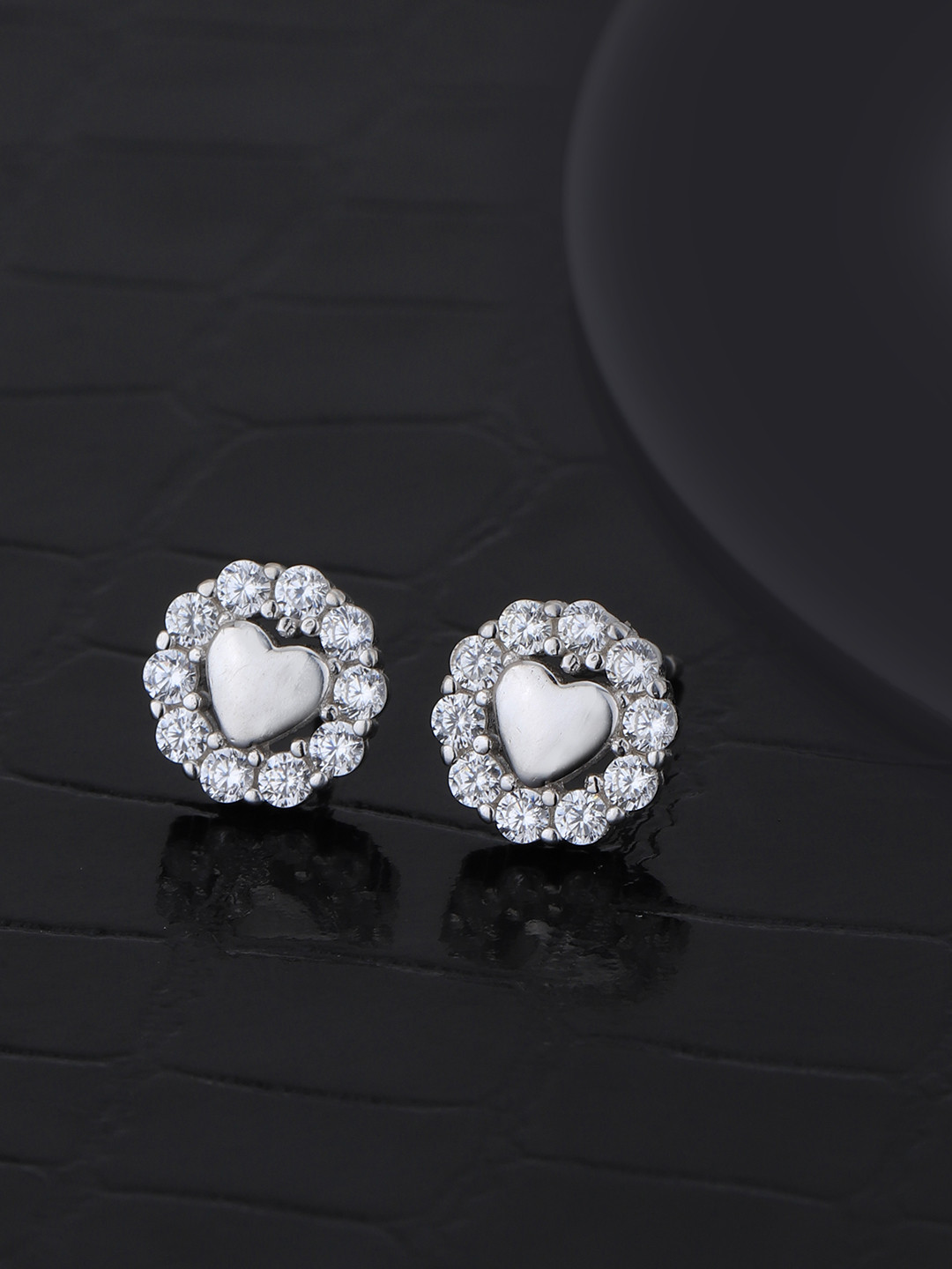 Carlton London 925 Sterling Silver Rhodium Plated with CZ Heart Stud Earrings