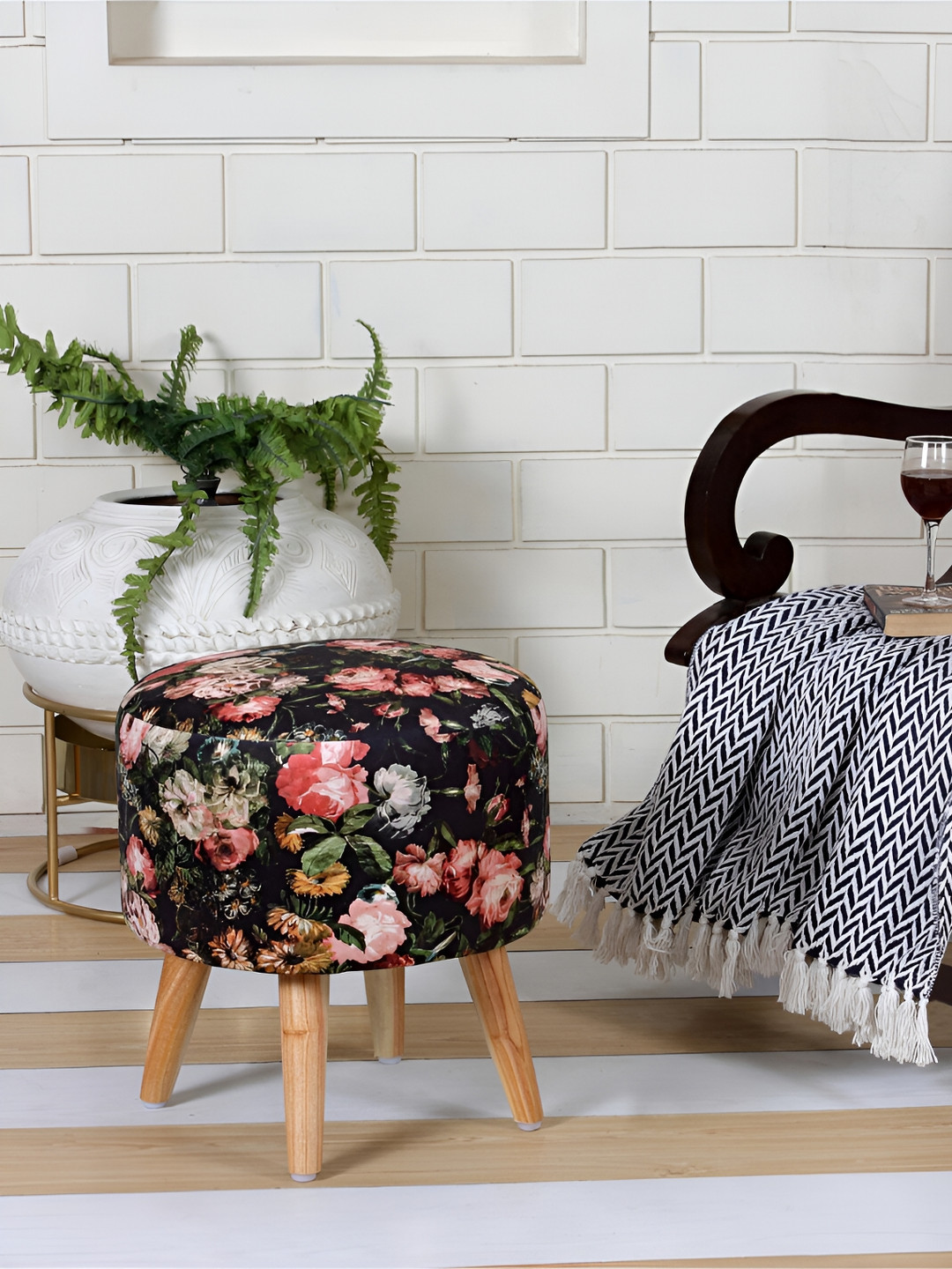 Shadowkart Navy Blue Wooden Pouffes Sitting Mudda Ottomans