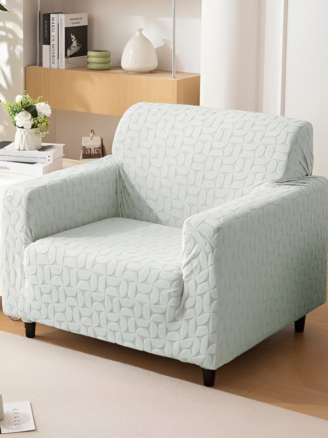 HOUSE OF QUIRK Jacquard 1 Piece Single Seater Sofa Cover With Arms