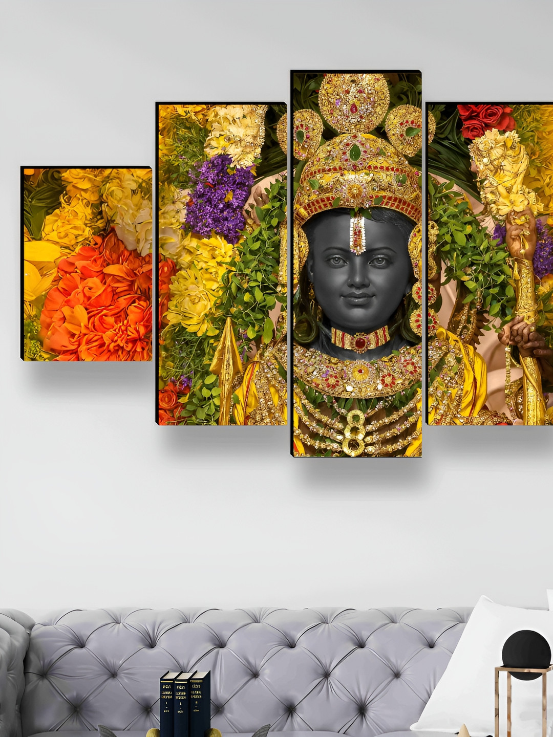 SAF Ram Lalla Ayodhya Synthetic Wood 5 Piece Wall Rectangle Paintings Wall Art 50 x30 In