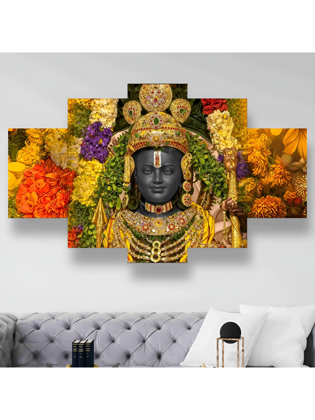 SAF Black & Gold Toned 5 Pieces Ram Lalla Panel Painting Wall Art