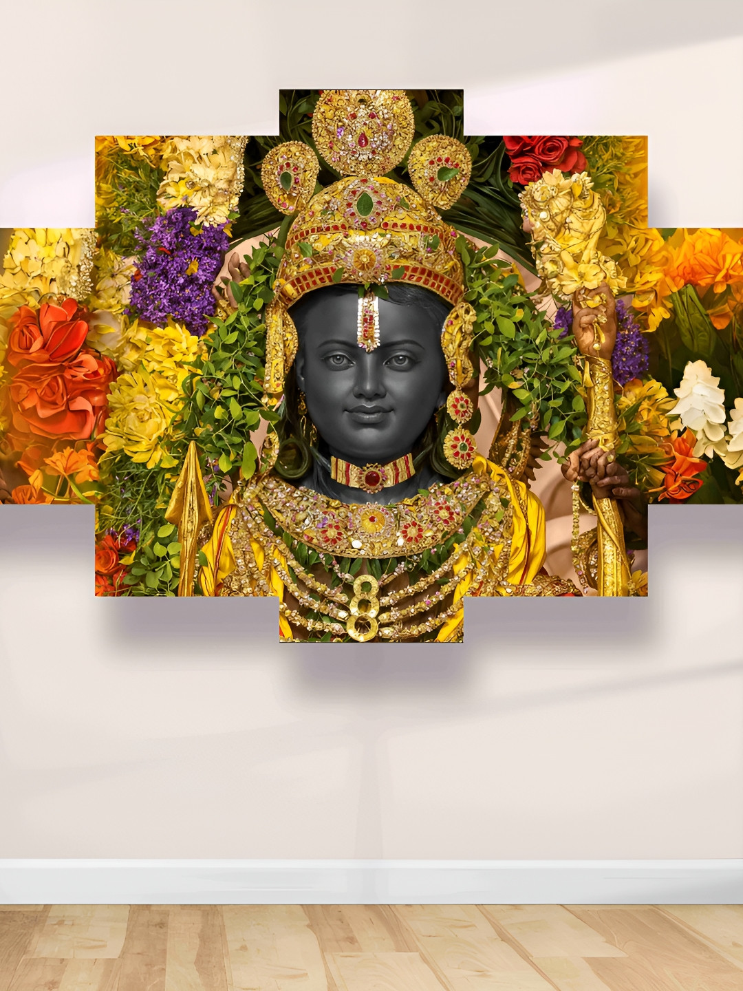 SAF Lord Ram Synthetic Wood 5 Pcs Living Room Rectangle Paintings Wall Art -30 x 17.72In