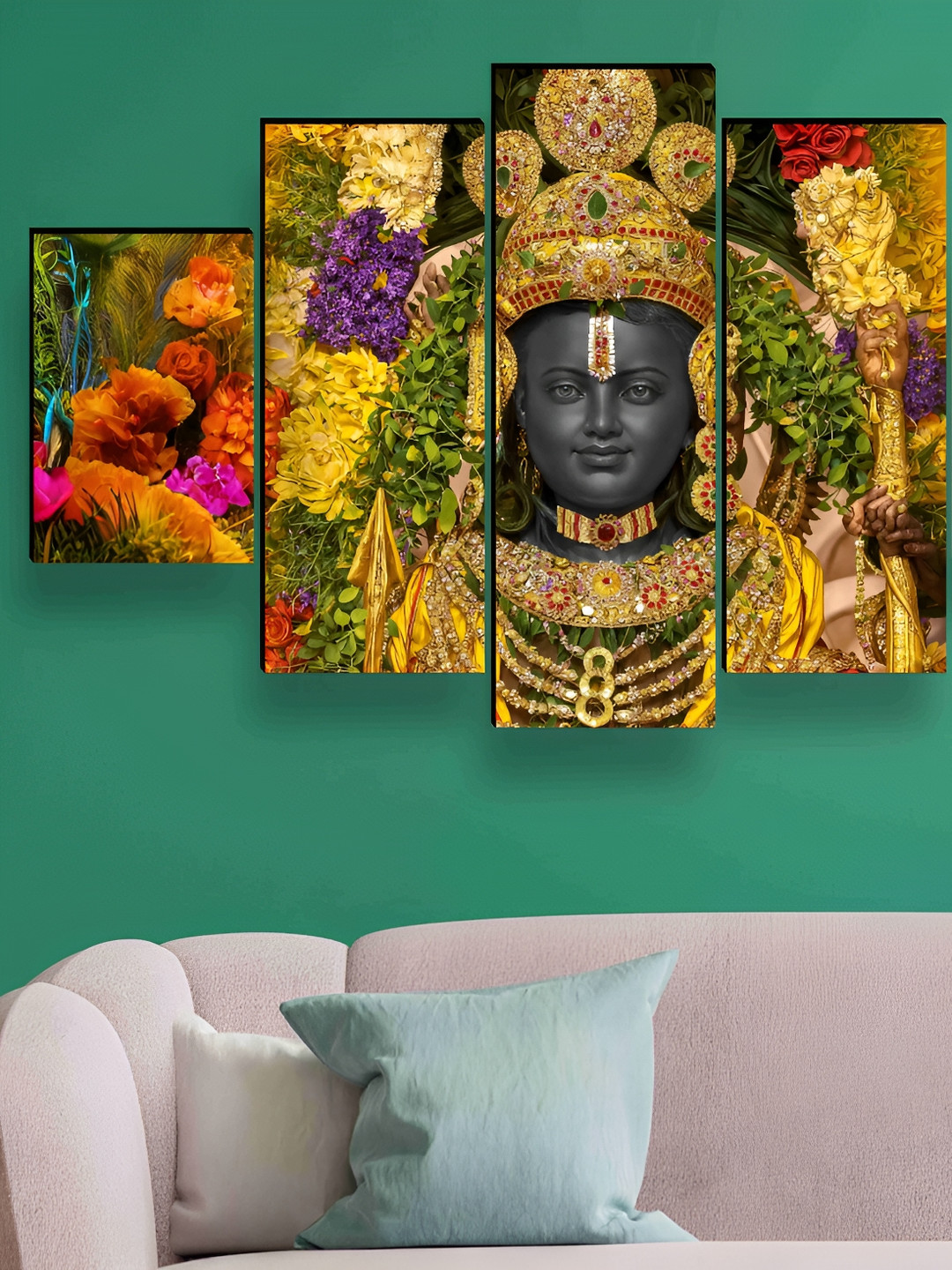 SAF Ram lalla ayodhya mandir Synthetic Wood 5 Piece Wall Rectangle Paintings Wall Art