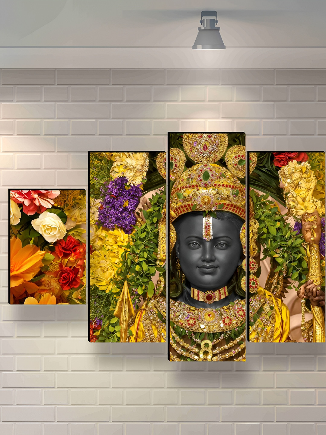 SAF Ram lalla ayodhya mandir Synthetic Wood 5 Piece Wall Rectangle Paintings Wall Art