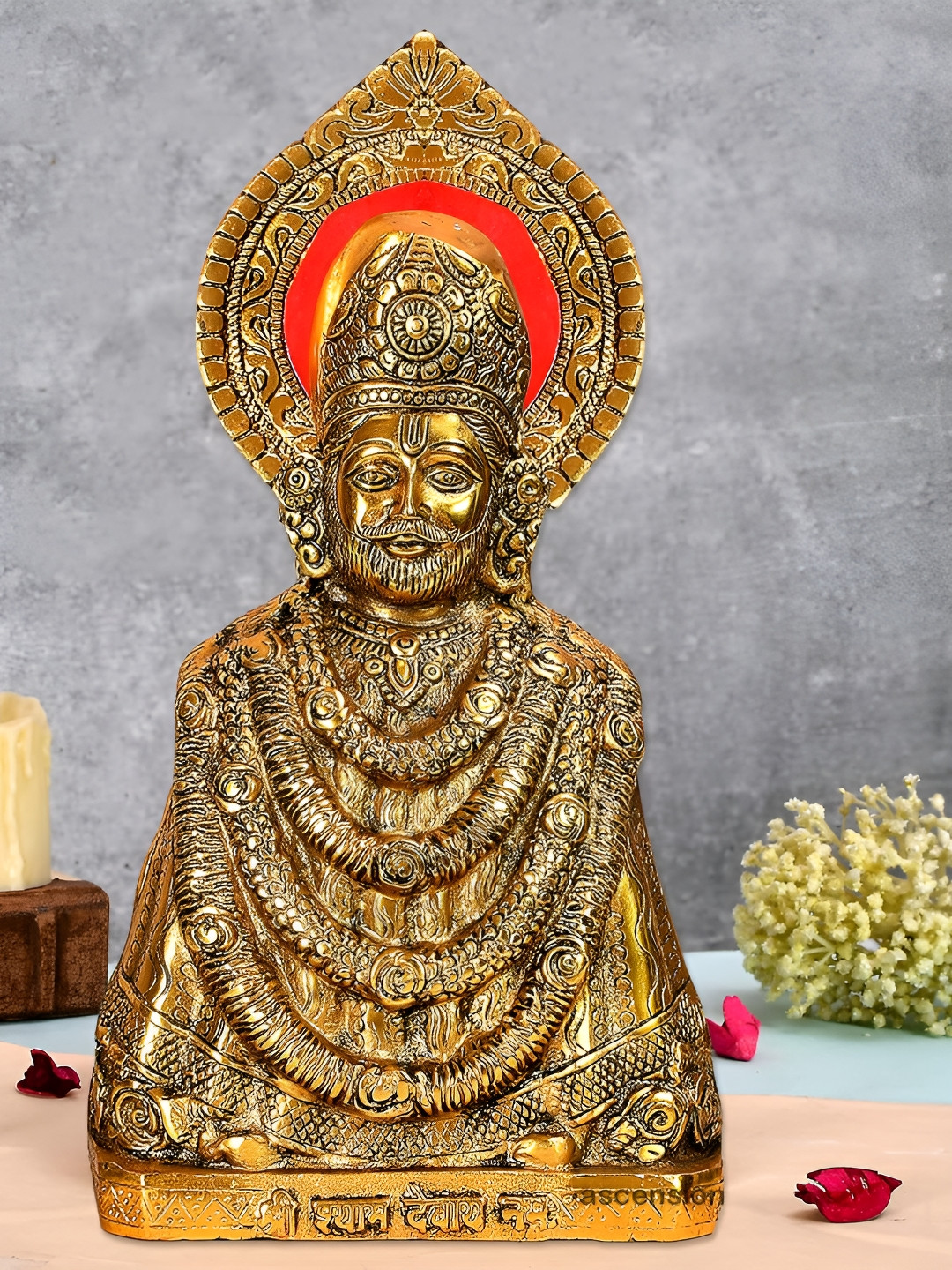 Ascension Khatu Shyam Ji Gold Metal Metallic Prayer Room Medium Showpiece - 13 Inches