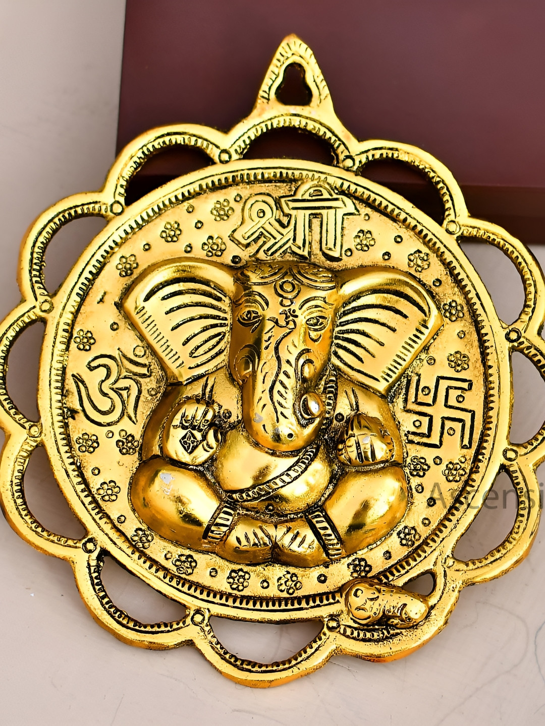 Ascension Ganesha Door Hangings Gold Metal Metallic Prayer Room Medium Showpiece - 7.5 Inches