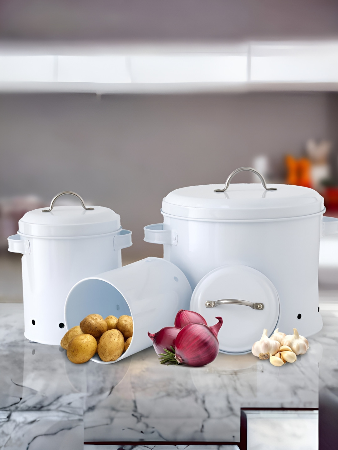 The Better Home White Metal 3 Piece Flip Top Graduated Container