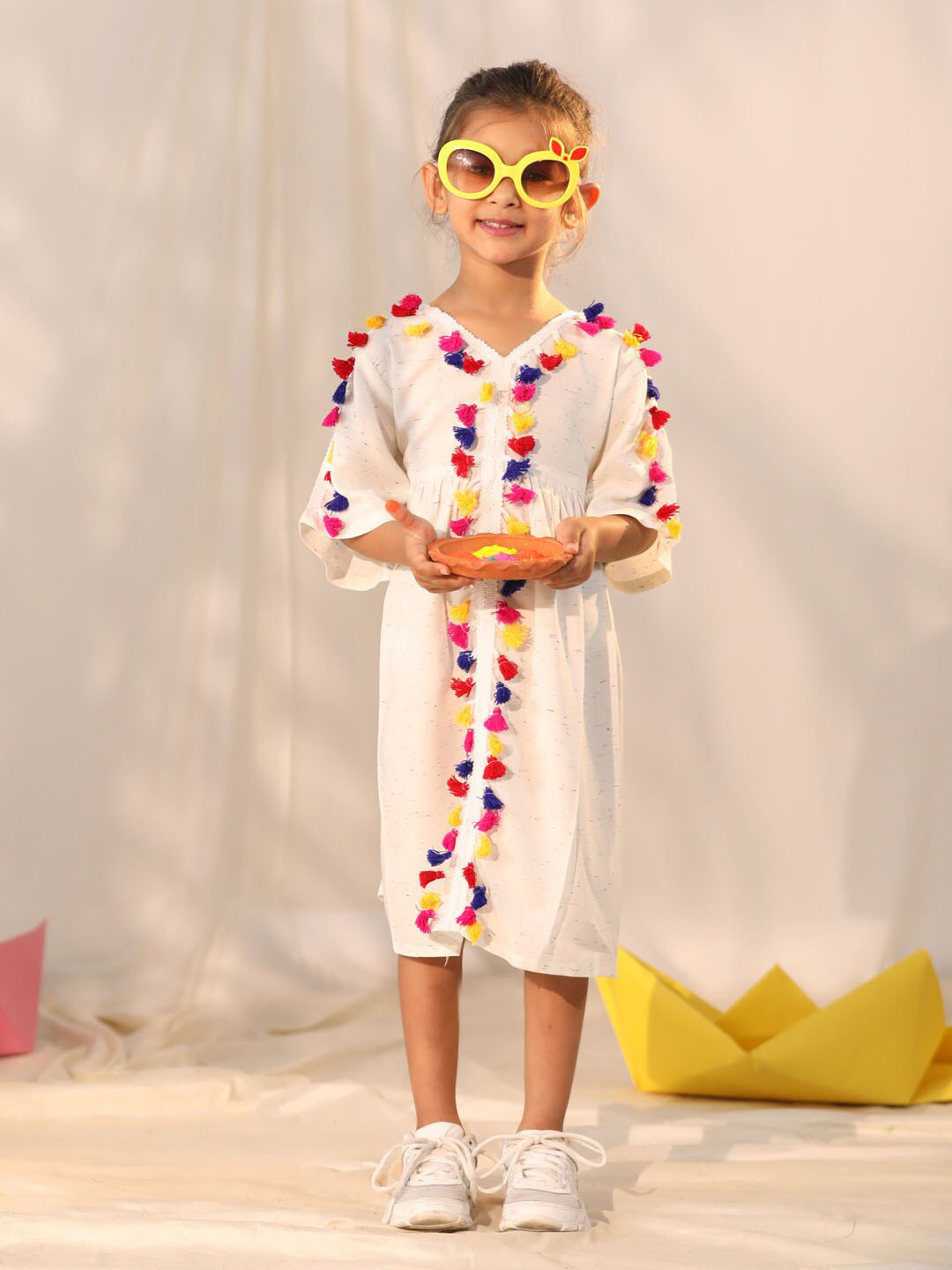 VASTRAMAY Girls V-Neck A-Line Dress