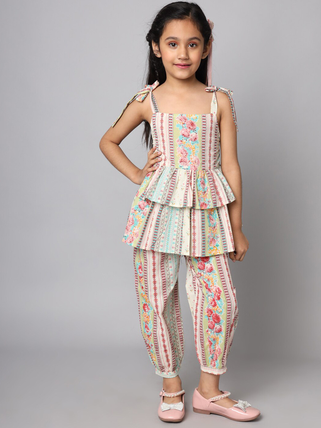 FABRIC FITOOR Girls Printed Pure Cotton Top & Trouser
