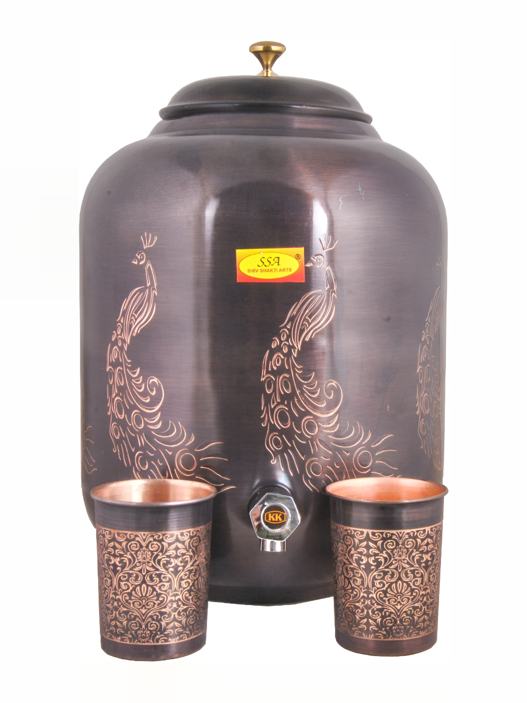 Shivshakti Arts Black 3 Pieces Copper Table Top Manual Water Dispenser Set
