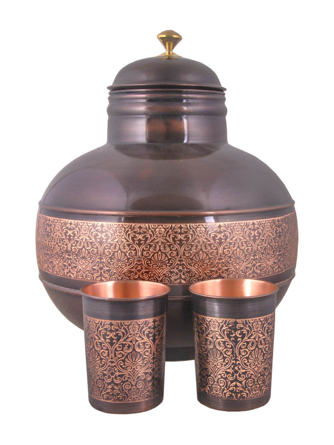 Shivshakti Arts Black & Brown 3 Pieces Copper Water Pot Set 6 L