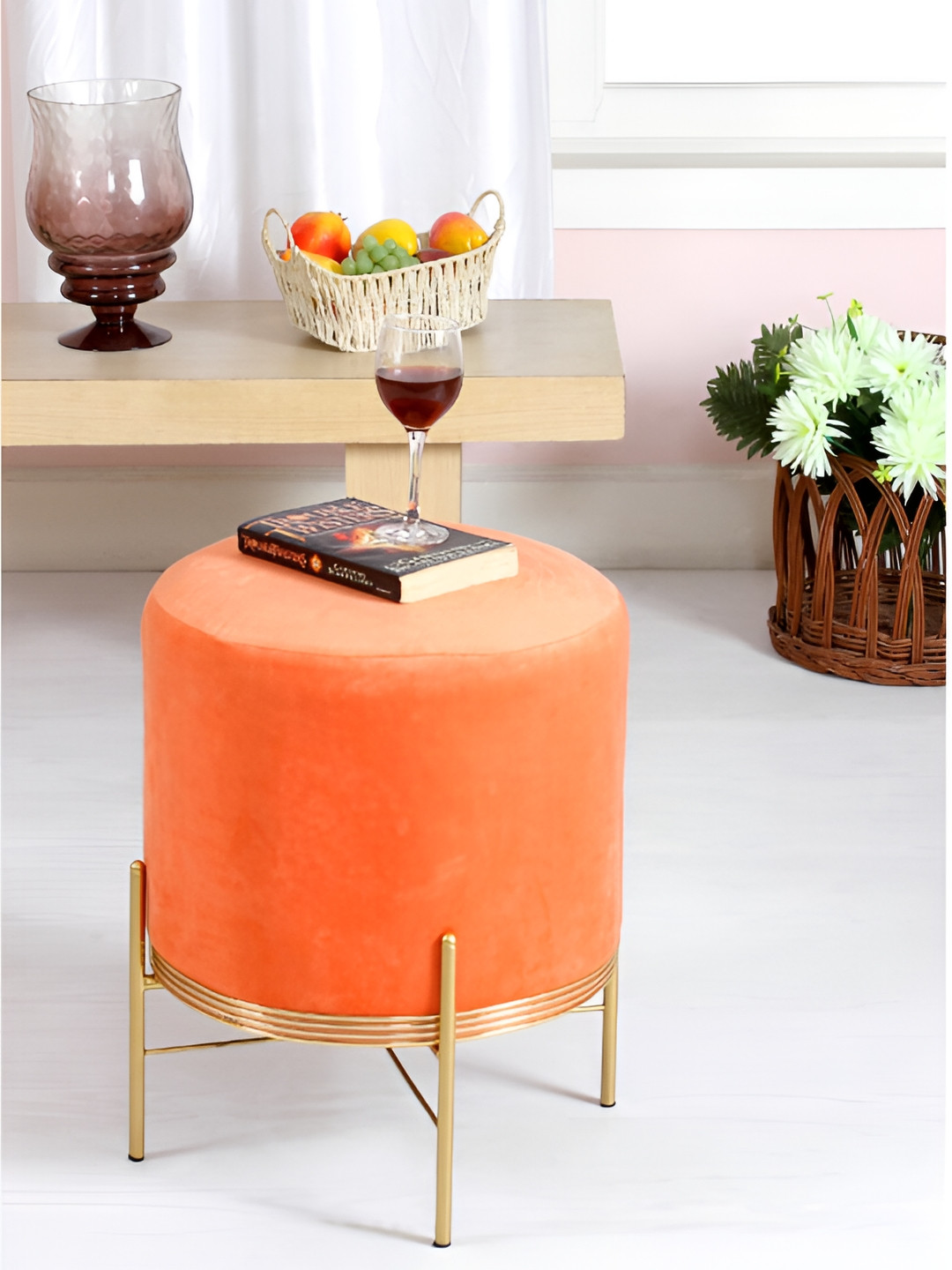 Shadowkart Orange Pouffes Sitting Mudda Puffies Stool Ottoman
