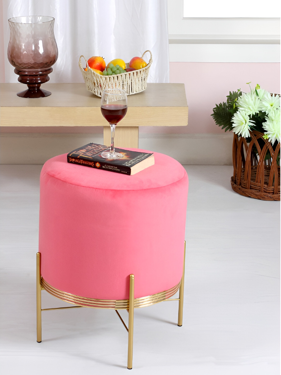 Shadowkart Pink Pouffes Sitting Ottoman