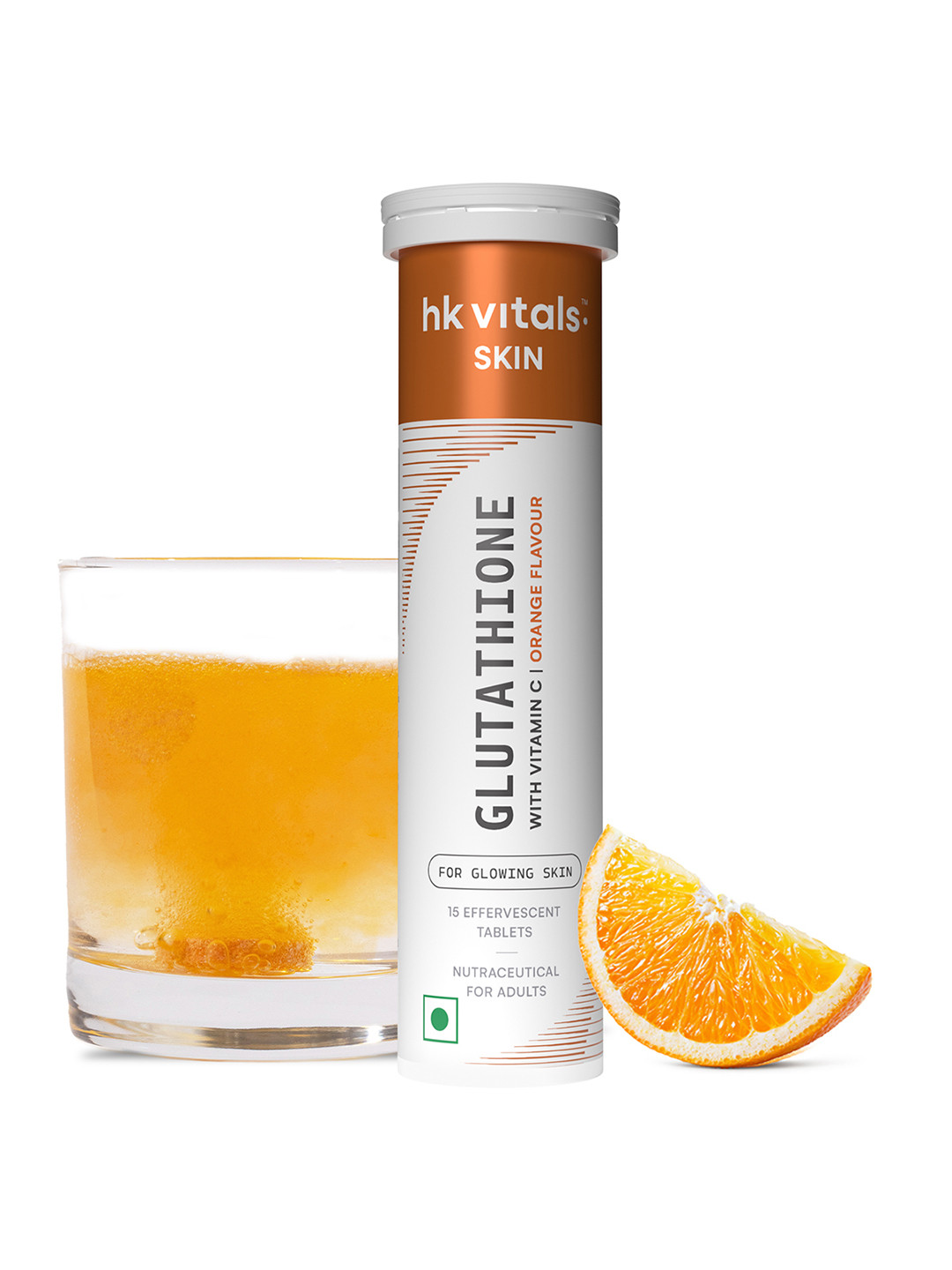 HK VITALS Glutathione Tablets With Vitamin C - Orange Flavour - 15 Effervescent Tablets