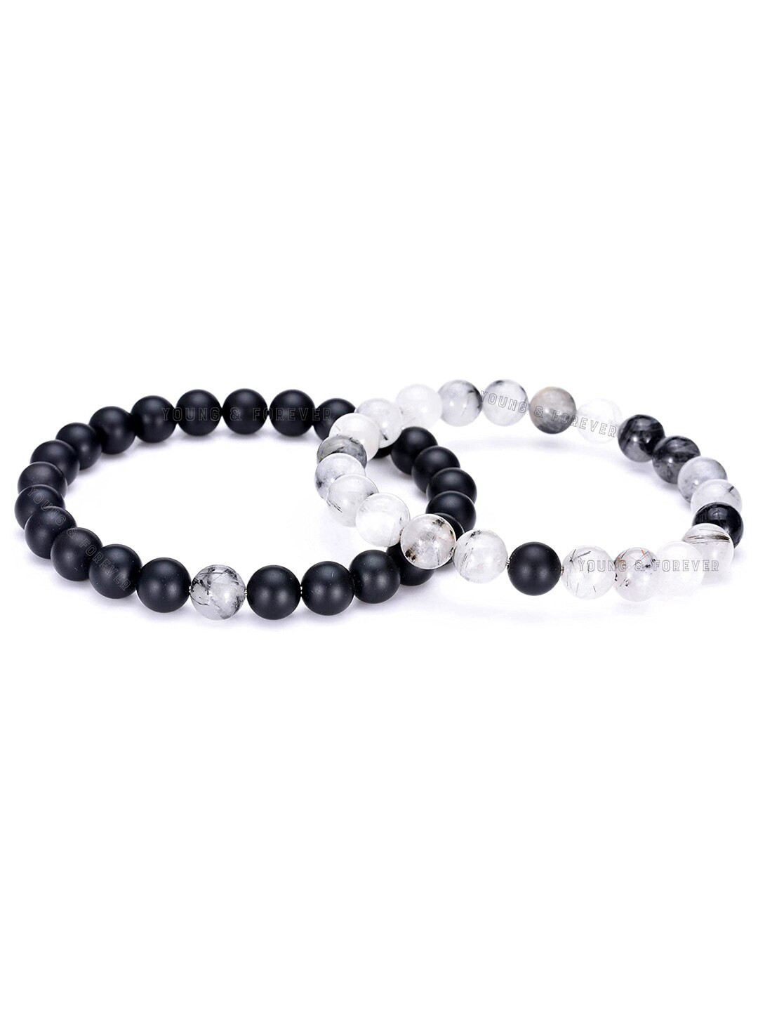 Young & Forever Unisex Set Of 2 Brass Onyx Bracelets