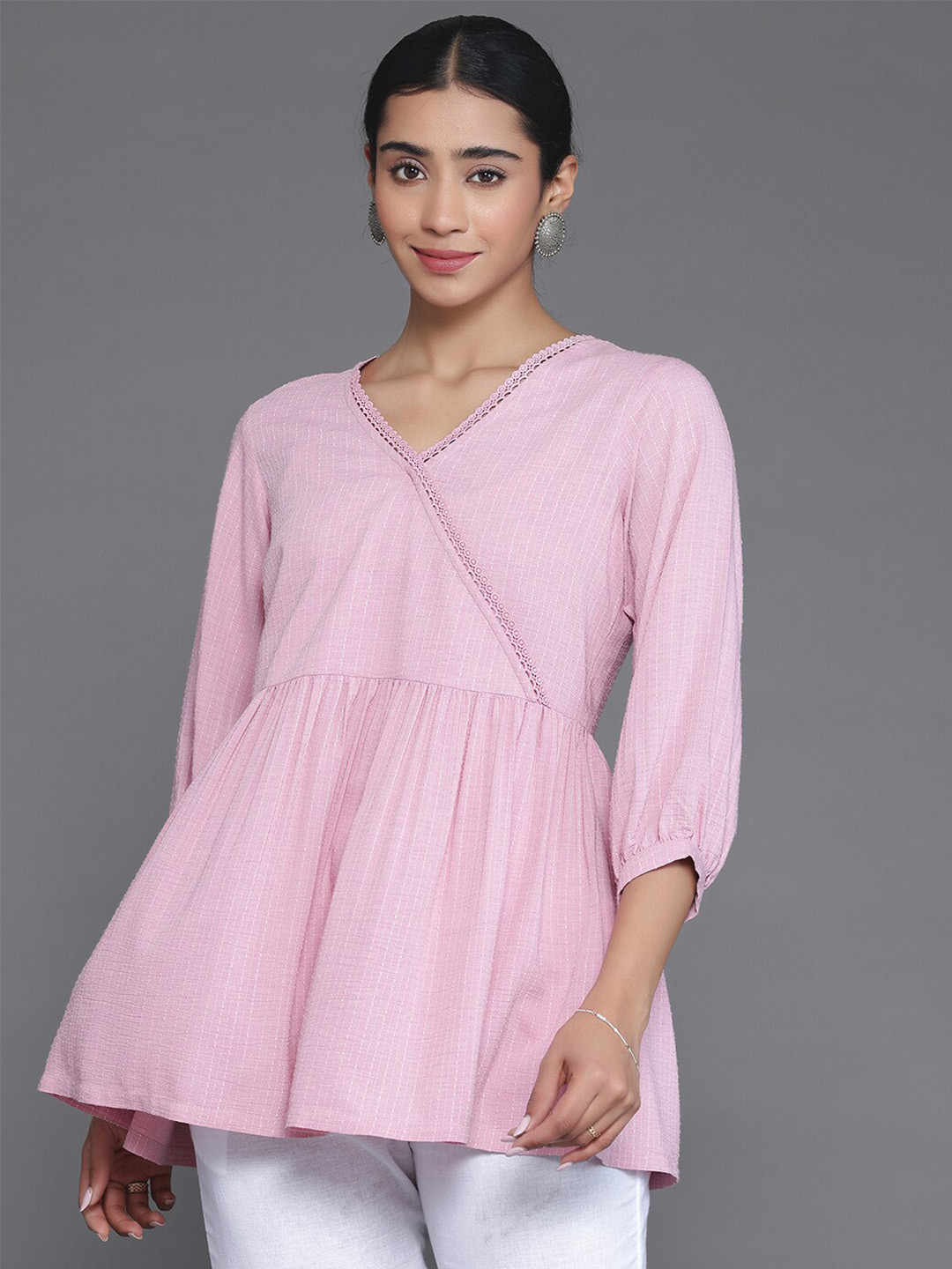 Libas Quirky Woven Design V-Neck A-Line Kurti