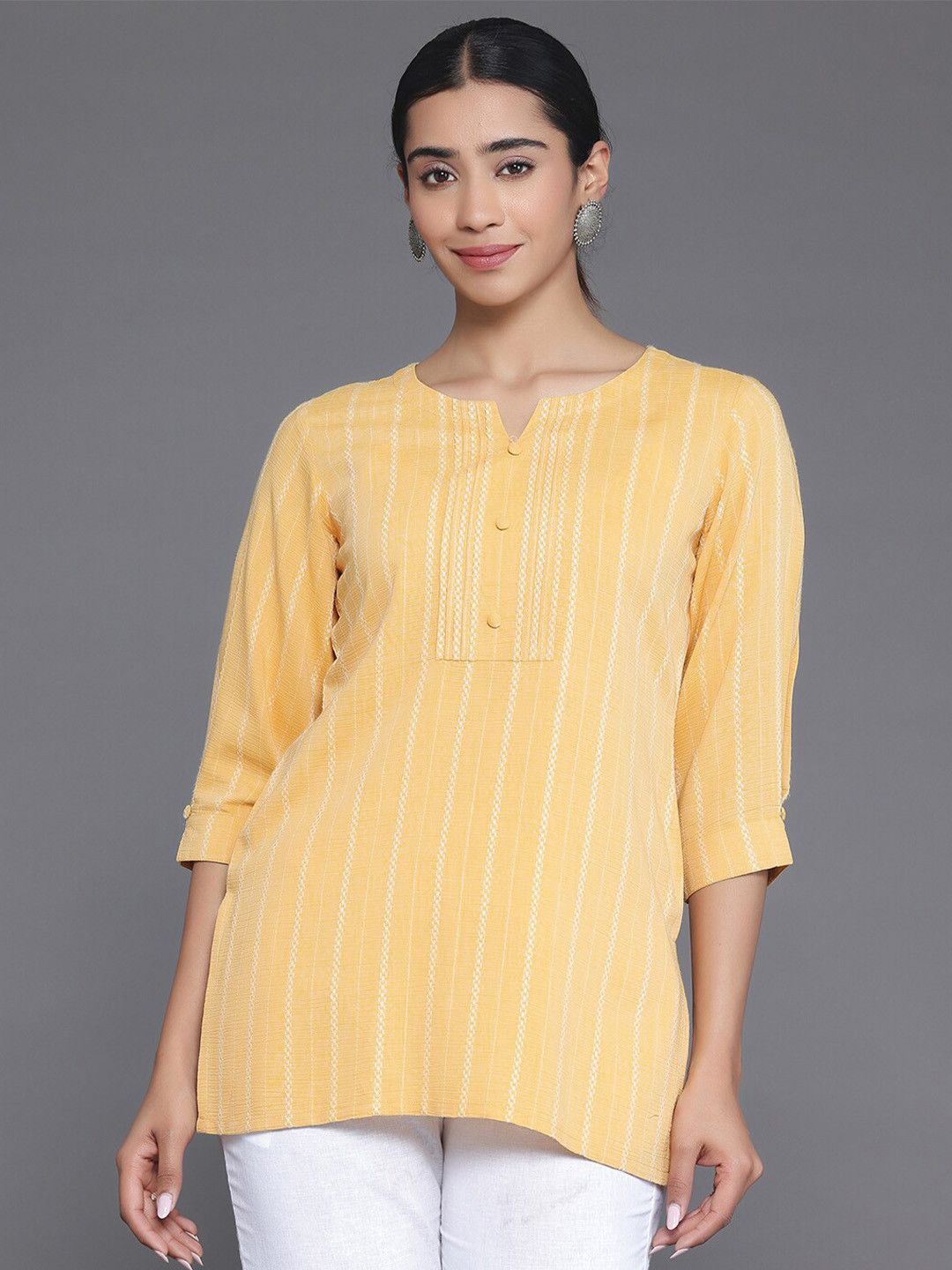 Libas Woven Design Roll-Up Sleeves Kurti