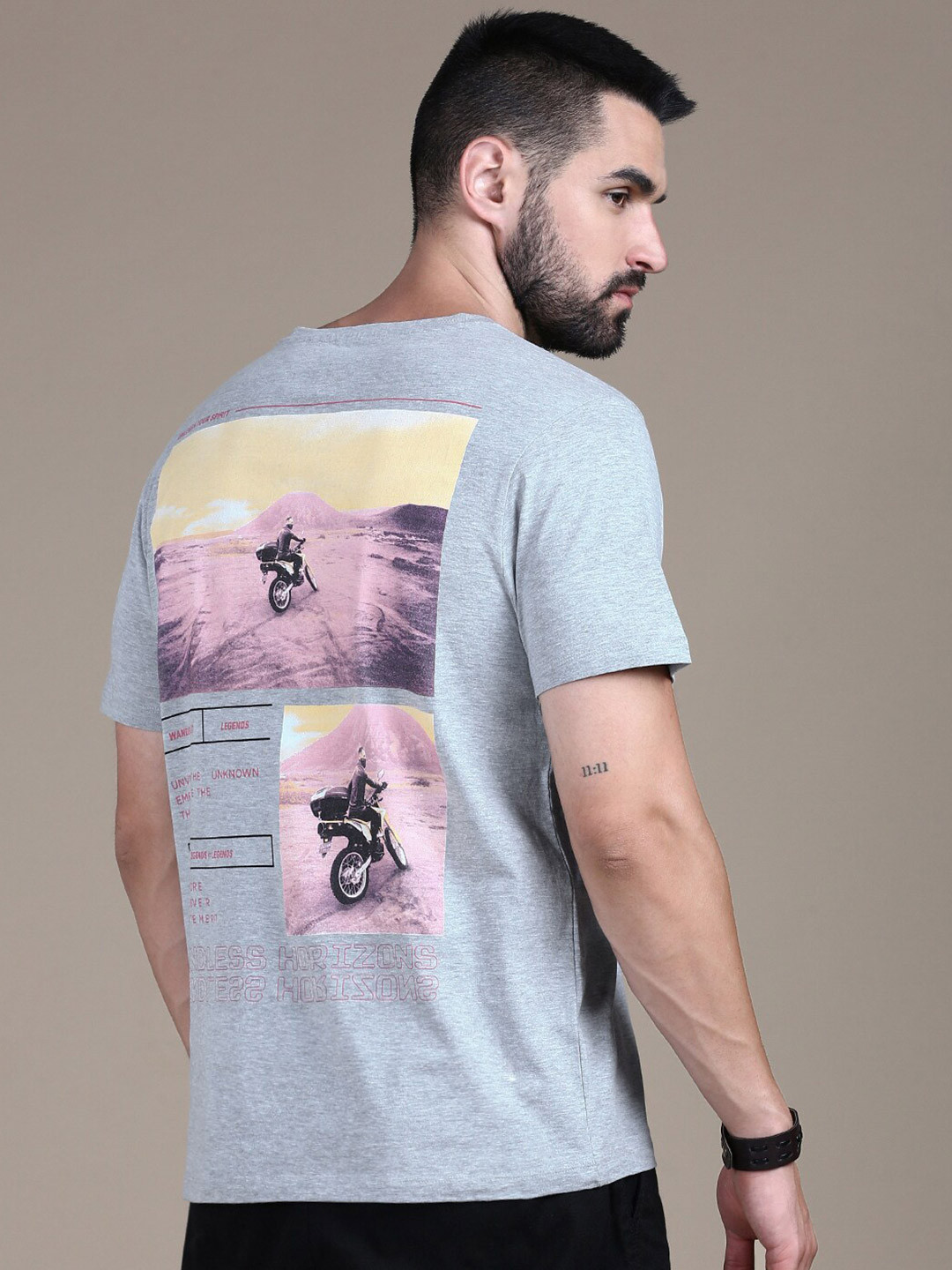 The Roadster Lifestyle Co Grey Graphic Printed Cotton Round Neck Tshirts