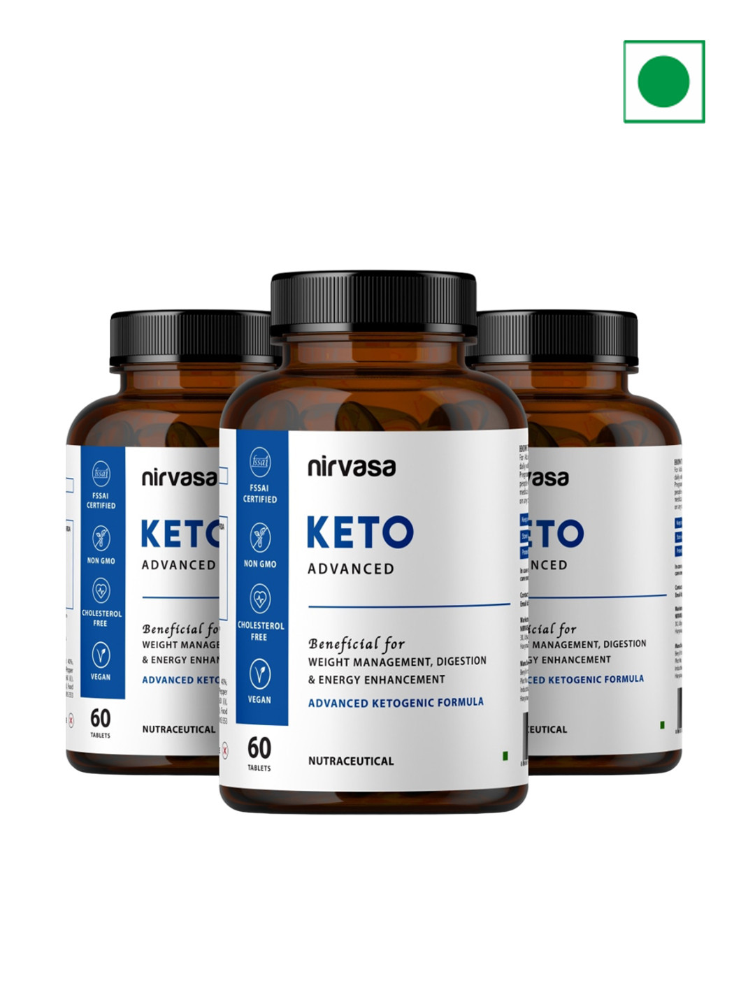 Nirvasa Set Of 3 Keto Advance Tablets For Weight Management - 60 Tablets Each