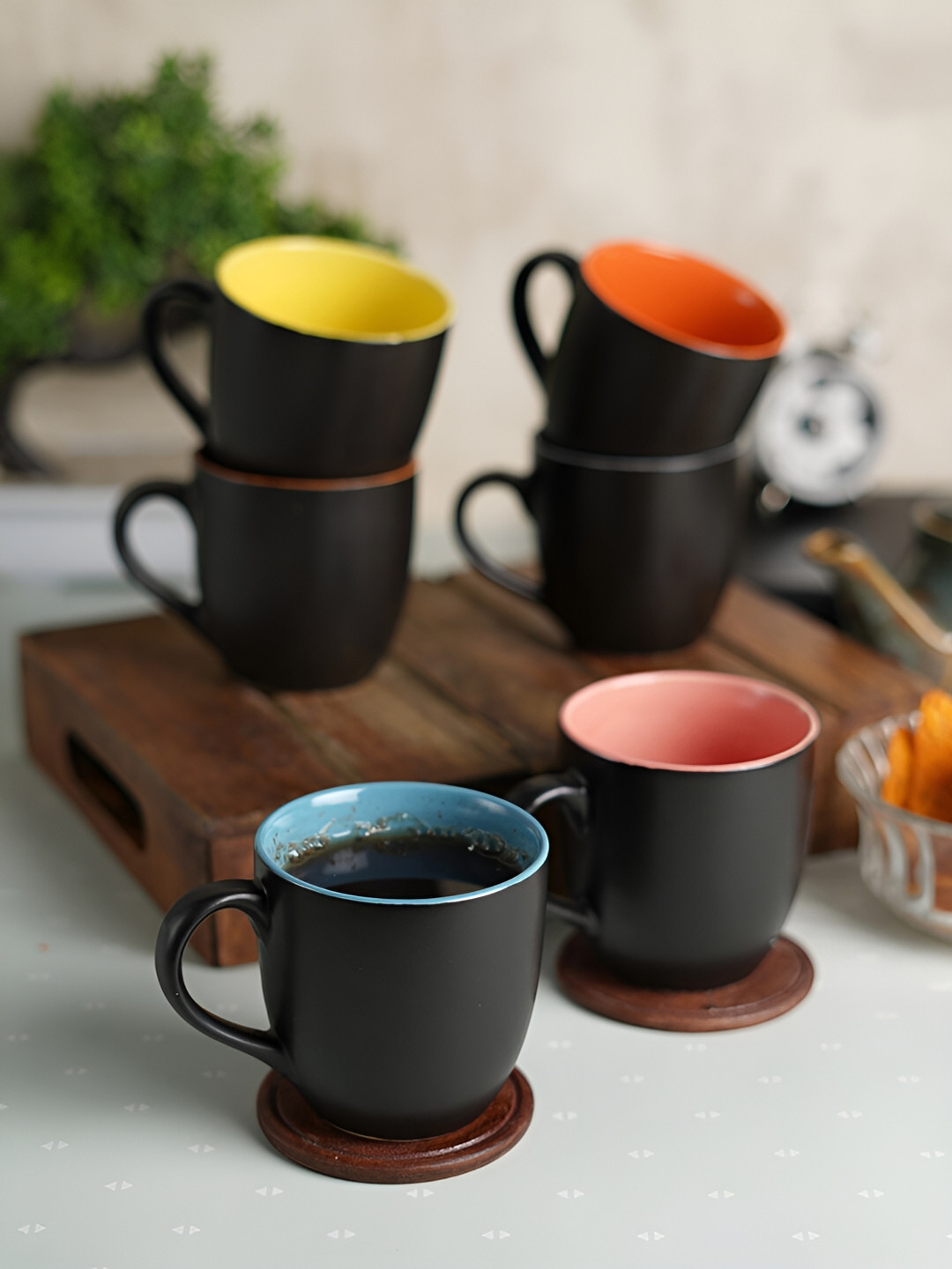 CDI Farhan Name Personalised Black Ceramic Handmade 6 Piece Mugs-200ml